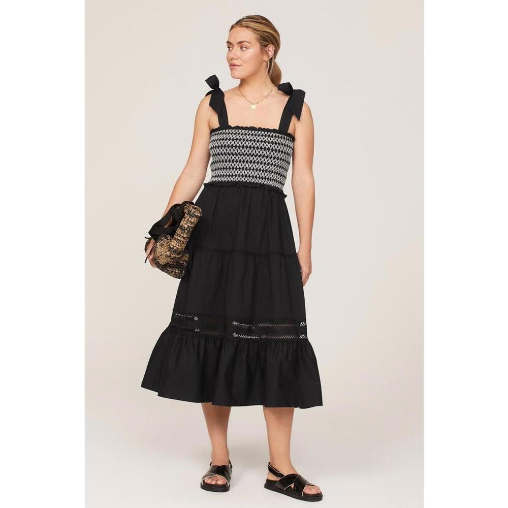 Peter Som x RTR Black Smocked Midi Dress Size S